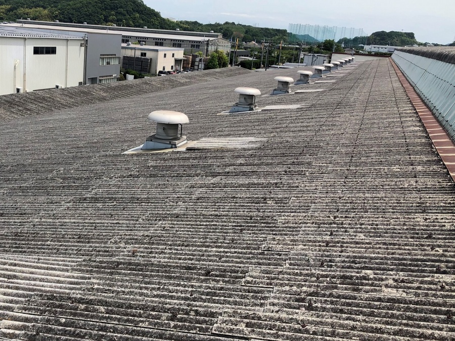 岡山市東区でスレート屋根工場の雨漏れ調査です